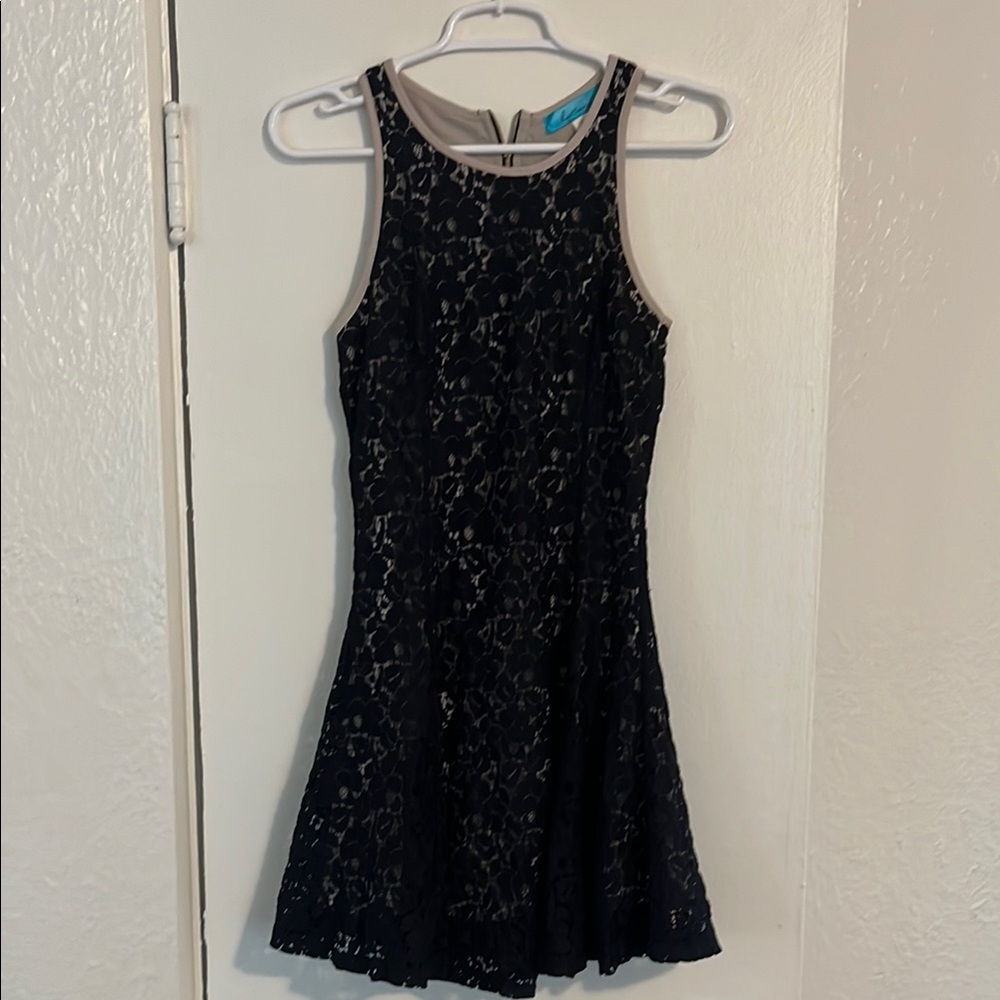 Buttons Black Lace Mini Dress